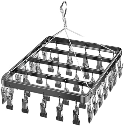 Pants Hanger Clothes Drying Racks Clip Hangers Metal with 36 Clips Windproof Hook Underwear Hanger Foldable Laundry Clip forJeans Yoga Leggings Trousers Socks Bras (Grey)
