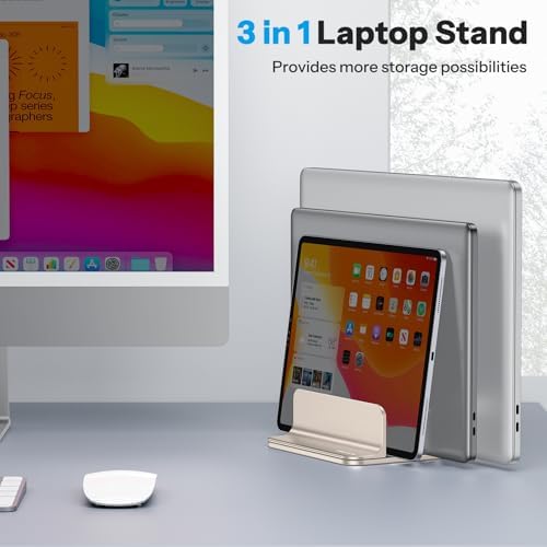 OMOTON 3-Slot Multiple Vertical Laptop Stand, Fits MacBook, Starlight