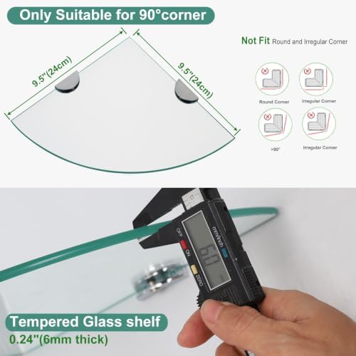 Glass Corner Shower Shelves, Tempered Floating Glass Shelves Wall Mount, Shower Caddy Organizer, Bathroom Corner Shelf w