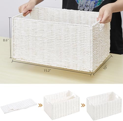 Vagusicc Wicker Storage Basket, Set of 2 Hand-Woven Paper Rope Wicker Basket, Small Storage Baskets for Organizing Toile