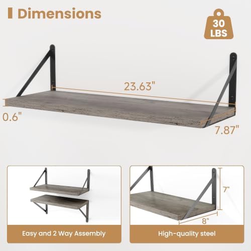 Heimlove Floating Book Shelves for Wall,23.6 Inches Wall Bookshelf Mounted Display&Storage Wood Shelves for Kitchen Bath