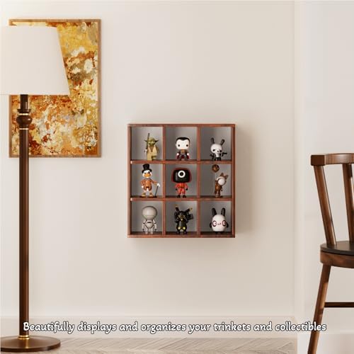 Helsin 9 Grid Vintage Coffee Mug Display Rack, 16inch Wall Mounted Wooden Curio Shadow Box Shelf, Cup Floating Shelves D