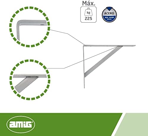 Amig - Bracket for wall shelves | Metal bracket for shelves | Angle for shelves | Shelf support | Steel | Colour: Metall