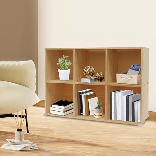 Solid Wood 6 Cube Storage Organizer Small Bookshelf for Small Spaces Wooden Cube Shelf Bookcase Floorstanding Storage Sh