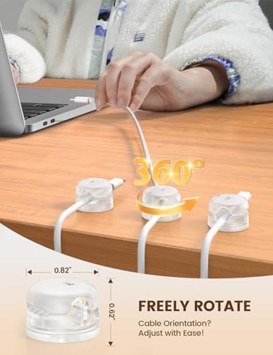 Lamicall 6Pack Clear Rotatable Cord Organizer, [1s Lock] Spring Cable Clips