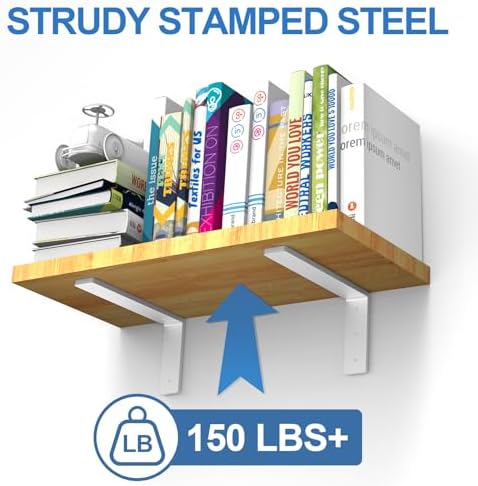 Heavy Duty Shelf Brackets, 4 Pack 6 Inch White L Metal Shelving Brackets, 5mm Thick Rustic Shelf Support Bracket for DIY