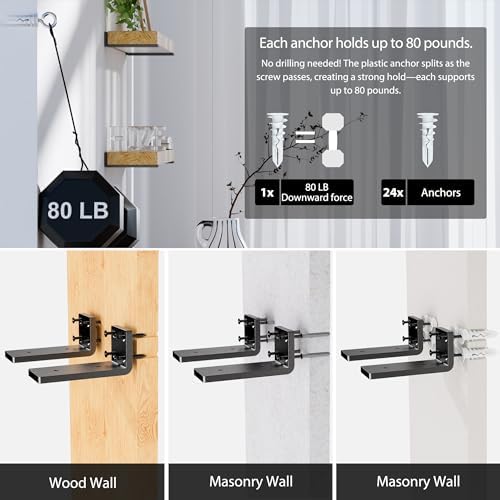 Ultra-Strong 12-Inch Steel Shelf Brackets (Pack of 4) - Easy Mount, Heavy Duty, Black Matte Finish,Shelf Bracket Multi-S