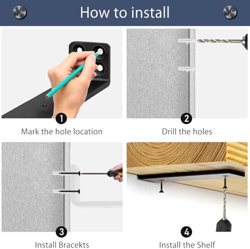 MLOQI 6 Pack Heavy Duty Shelf Brackets, L Brackets for Shelves, 5mm Thick Floating Shelf Bracket Up to 50KG Capacity (4I