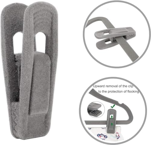 Tinfol Gray Velvet Hanger Clips, 80 Pack Pants Velvet Clips, Large Opening Clothes Pin Hanger Clip, Strong Finger Flocked Clip Perfect for Slim-line Clothes Velvet Hangers