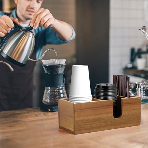 ALELION Acacia Wood Coffee Cup Holder for Countertop - Wood Coffee Bar Accessories and Organizer - Coffe Station Organiz