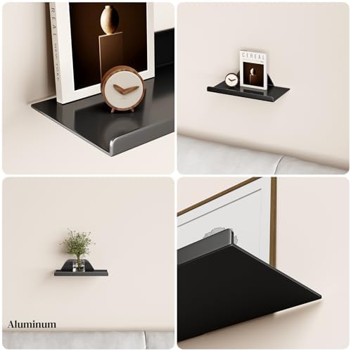 Floating Shelf for Wall, Wall Shelf, Off Center Metal Shelf for Decor, Modern Hanging Shelf for Storage with Lip for Liv