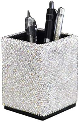 Crystal Bling Rhinestone Pen Holder, Silver, Square