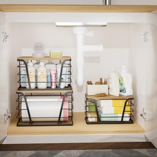 TIDIIABODE 3 Pack Stackable Pantry Organizer, Trash Bag Dispenser Under Sink, Kitchen Organization and Storage, Kitchen 