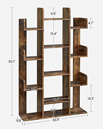 VASAGLE Bookshelf with 13 Storage Shelves, 9.8 x 33.9 x 55.1 Inches