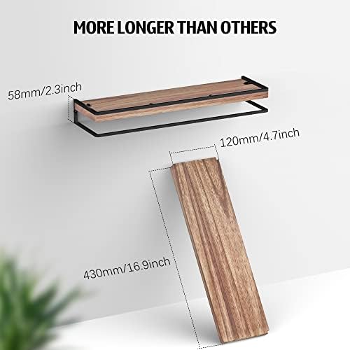 Meangood Floating Shelves Wall Mounted Set of 2, Rustic Wood Wall Storage Shelves for Bedroom,Living Room,Bathroom, Kitc