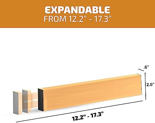 4-Pack Bamboo Drawer Dividers - 2.6 Inches High, Adjustable 12 to 17 Inches Expandable Drawer Organizer Dresser Separato