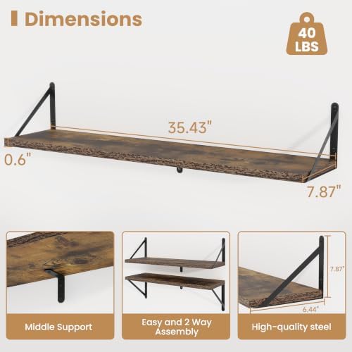 Heimlove Floating Book Shelves for Wall,35.4 Inches Long Wall Mounted Bookshelves,Heavy Duty Bracket Shelves for Living 