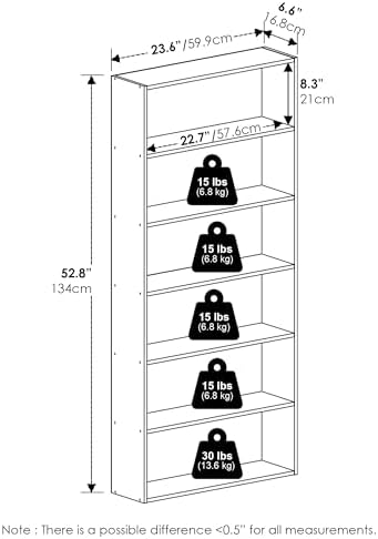6-Tier Cube Storage Organizer Bookshelf, Bookcase with Open Shelf, Book Shelf, 7 x 24 x 53, for Bedroom, Home Office, Li