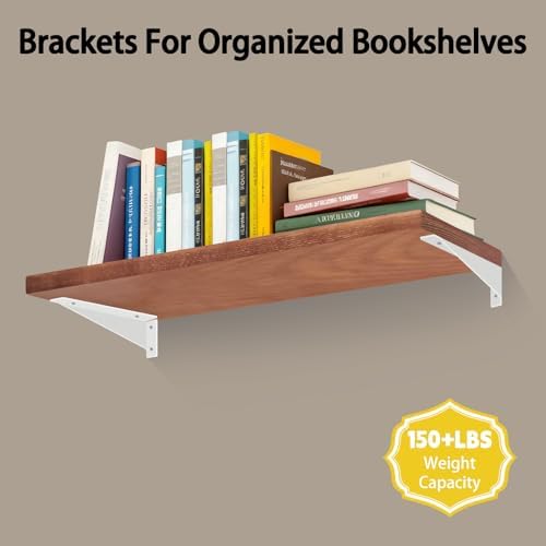 BRATA Shelf Brackets White 8 Inch, 4 Pack, Metal Shelving Brackets