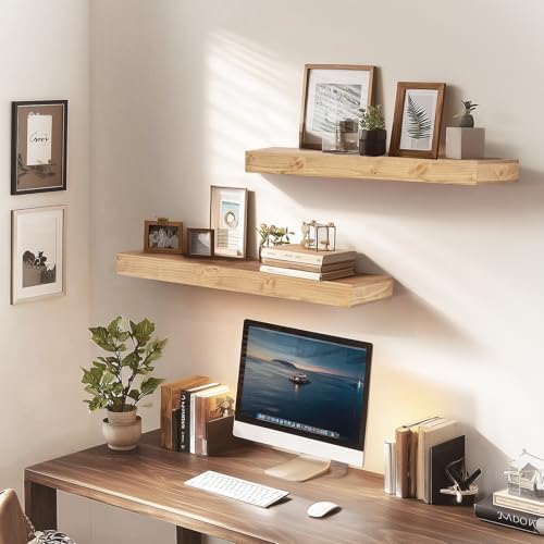 Floating Shelves, 24 Inch Wall Mounted Shelves, Set of 2, Oak