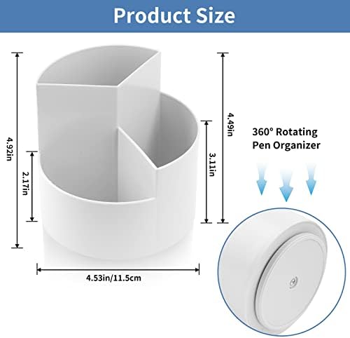 Desk Pencil Pen Holder, 3 Slots 360-Degree Spinning Organizers, Desktop Storage Stationery Supplies, Cute Cup Pot for Office, School, Art Supply, Kids - Gray