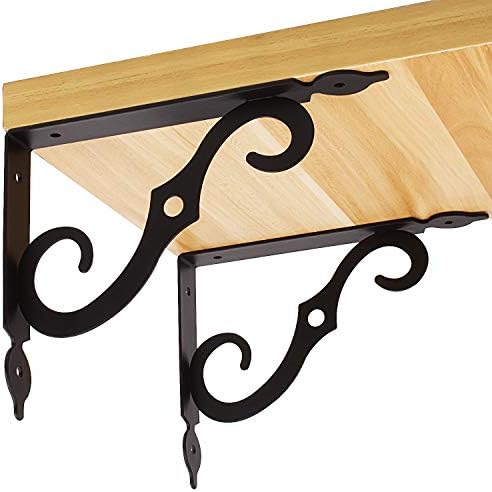 Acrux7 4 Pack Shelf Brackets 7.5X5.5 inch Thicken Iron Corner Brace Shelf Support Heavy Duty Wall Shelf Brackets Black D