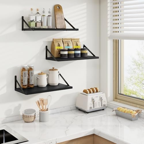 Axeman 20 Inch Floating Shelves, 10 Inch Deep Black Wall Shelves Set of 2