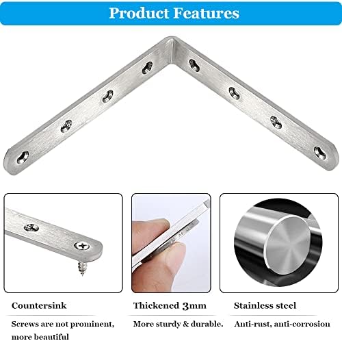 12 Pcs Stainless Steel L Bracket 5 x 5 inch Corner Bracket Heavy Duty Solid Shelf Support Corner Brace, Metal Joint Righ