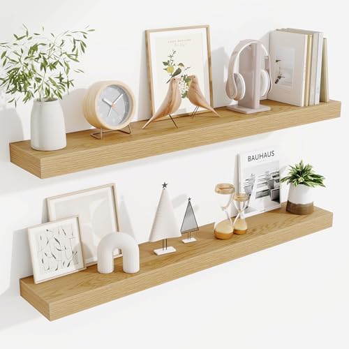 Fun Memories 40 Inch Floating Shelves, Long Wood Wall Shelf Set of 2 with Invisible Brackets, for Bathroom, Living Room,