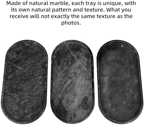 Oval Marble Bathroom Vanity Tray, Dark Grey, 12" x 6" x 0.8"