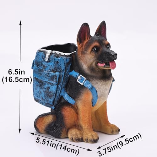SHENGTIAN Cute German Shepherd Pen Holder, Resin Dog Pencil Holder for Desk