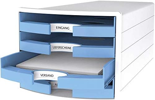 Han Impuls Drawer Box DIN A4/C4 4 Open Drawers White/Trend Colour Light Blue