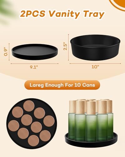 Vanity Tray for Bathroom, 10 Inch and 9.1 Inch Round Perfume Tray, Plastic Bathroom Counter Organizer, Yellow Bathroom D