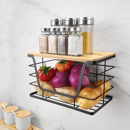 ALOCEO Extra Large Trash Bag Holder Dispenser With Bamboo Top, Wall Mounted Garbage Bag Dispenser Roll Holder for Kitche