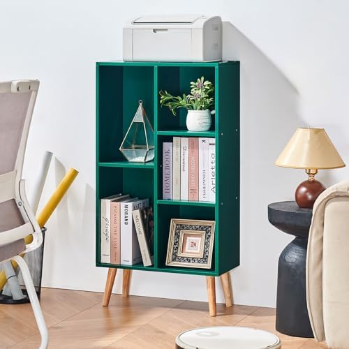 LEYAOYAO 5 Cube Bookshelf,Mid-Century Modern Bookcase with Legs,Dark Green