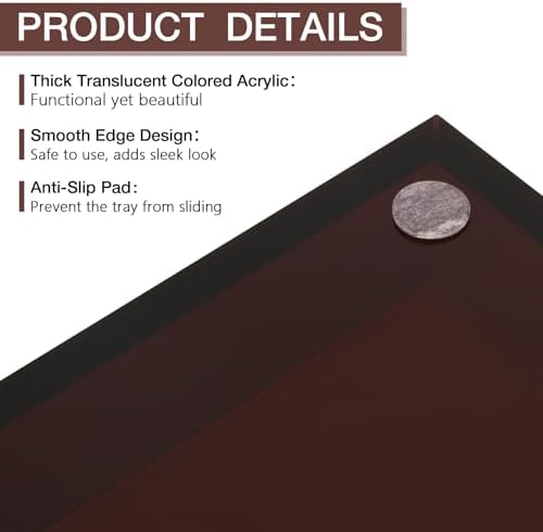 Amber Acrylic Tray 5mm Thicken 7.9x4'' Decorative Serving Tray for Bathroom, Toilet Tank, Sink Countertop, Living Room,D