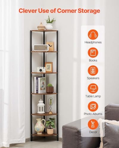 VEVOR 6 Tier Corner Shelf with LED Light, 68" Tall Corner Bookshelf with Storage Shelves for Collectibles, Display Shelf