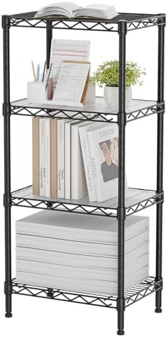 SINGAYE Bookshelf Shelves Bookcase Shelf 4 Tier Wire Shelving with Wheels
