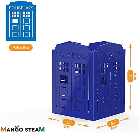 Mango Steam Metal Pen Holder, Makeup Brush Cup Organizer for Office, Bathroom, Vanity (Blue, Police Box)