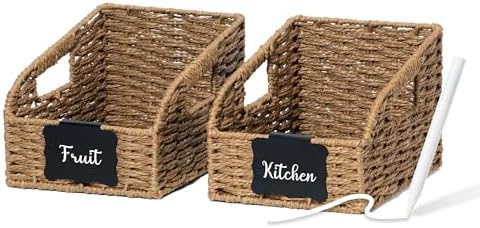 Pantry Baskets for Organizing, Wicker Storage Bins, S-2pcs, Brown