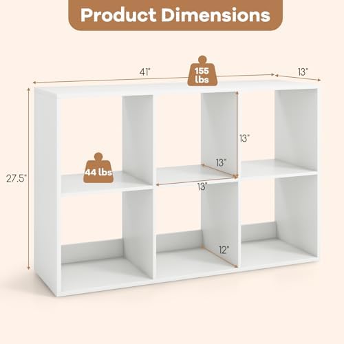 DORTALA 6 Cube Bookcase, Floor Standing Bookshelf with Open Back, Anti-Tipping Kits, Modern Storage Organizer Display Sh