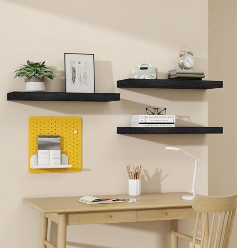 Vervida® Black Floating Wall Shelves 24in Set of 6 Holds 37 Lbs Hidden
