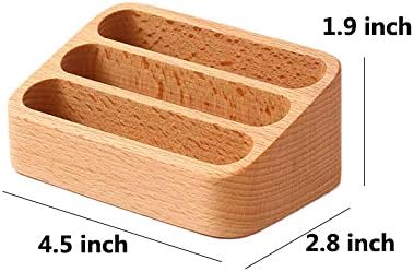 Sizikato Wooden Business Card Holder for Desk, 3 Card Slots Business Card Display Holder Stand