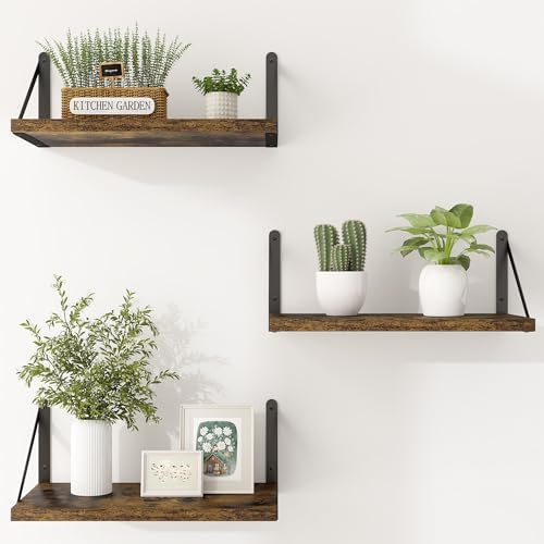 Heimlove Floating Shelves for Wall Set of 3,Light Wood Wall Mounted Bookshelf Decorative Shelf for Living Room Bathroom 