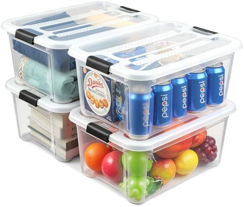 EOENVIVS 15L Clear Storage Bins with Lids, 4 Pack Stackable Plastic Storage Containers with Lids, Latching Storage Boxes