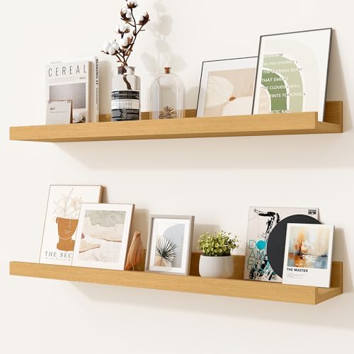 Heimlove Picture Ledge Shelf,24 inch Long Floating Shelves for Wall Set of 2,Picture Shelf with Lip for Wall Decor,Livin
