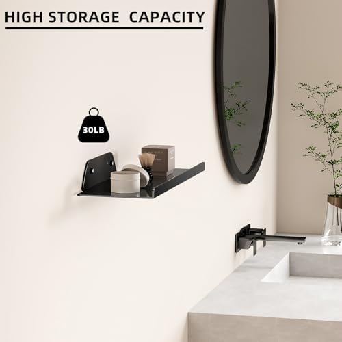Floating Shelf for Wall, Wall Shelf, Off Center Metal Shelf for Decor, Modern Hanging Shelf for Storage with Lip for Liv