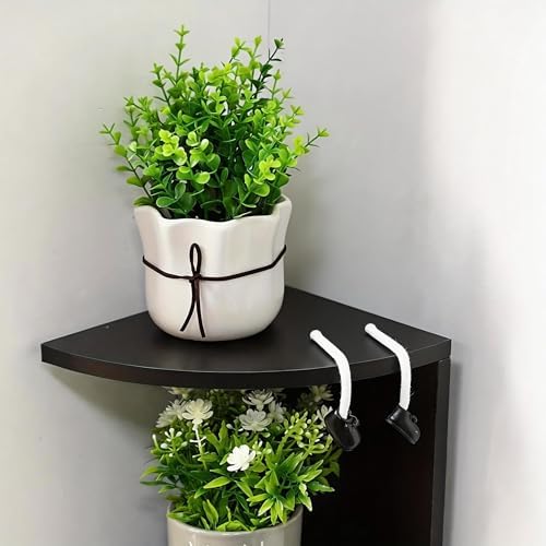 No-Drill Corner Shelf Wall Mount, 7-Tier Thickened Floating Bookshelf with Hooks, Space-Saving Zigzag Plant Shelf for Be