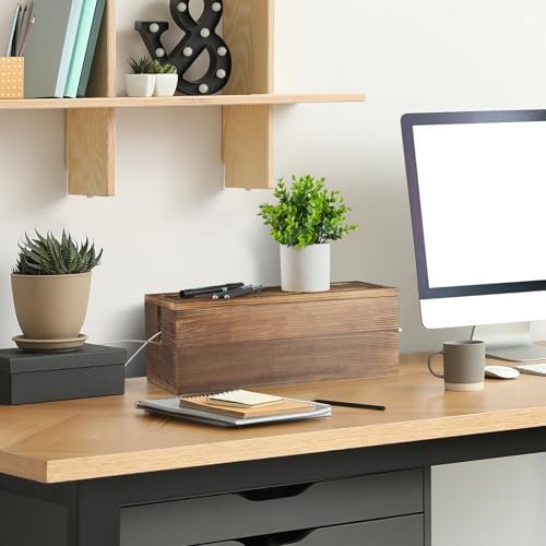 Large Cable Management Box, Burnt Wood Cord Organizer Box for Desk, Floor, Office to Hide Extension Cords Power Stripes 