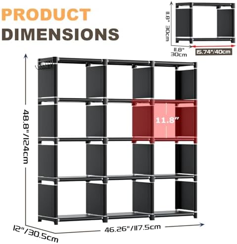 Mavivegue Book Shelf, 12 Cube Storage Organizer, DIY Bookcase, Metal Bookshelf,Tall Book case for Bedroom, Living Room,O
